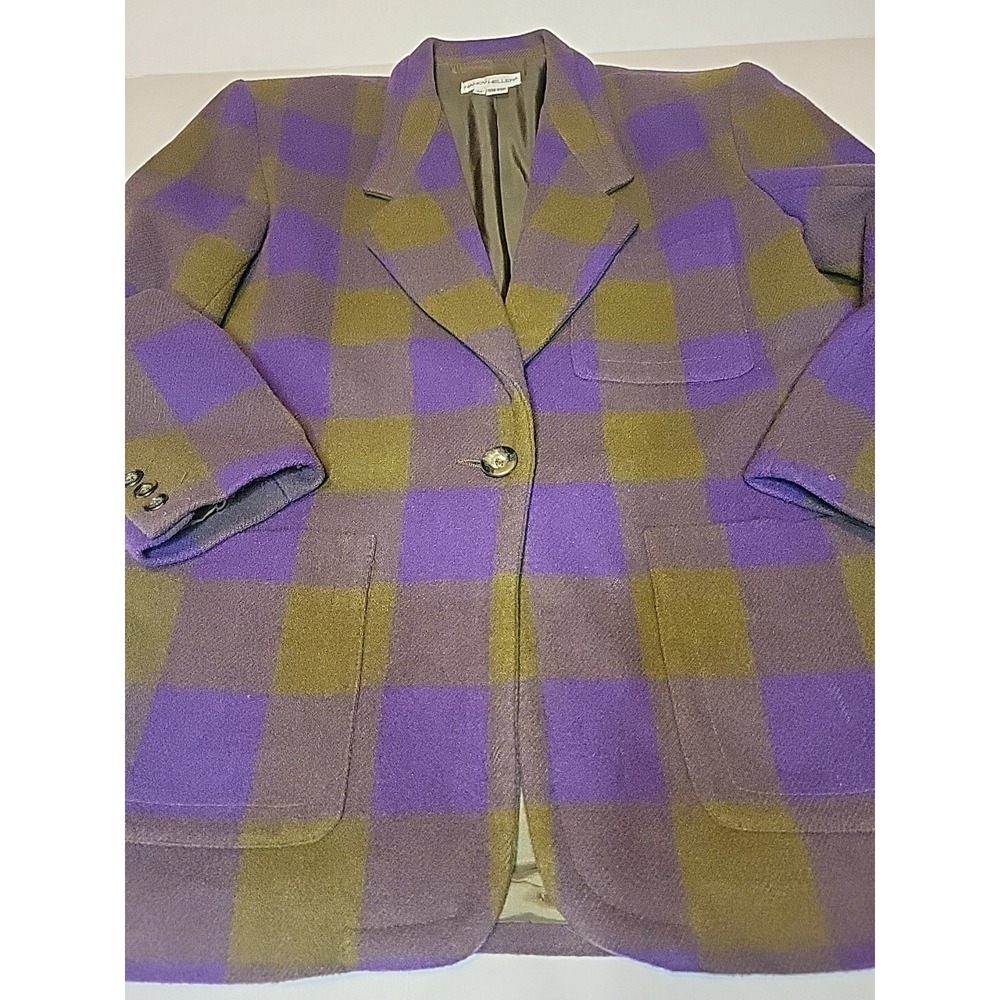 Vintage Nancy Heller 100% Wool Purple Green‎ Blazer Jacket Sz M